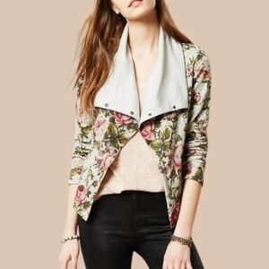 Anthropologie Saturday Sunday Delwyn Floral Moto Jacket, Size Medium